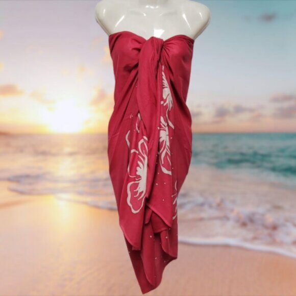 Womens Sarong Cotton Wrap, Handpainted Batik Wrapskirt Beach Pareo Beachwear-NEW - Picture 5 of 5